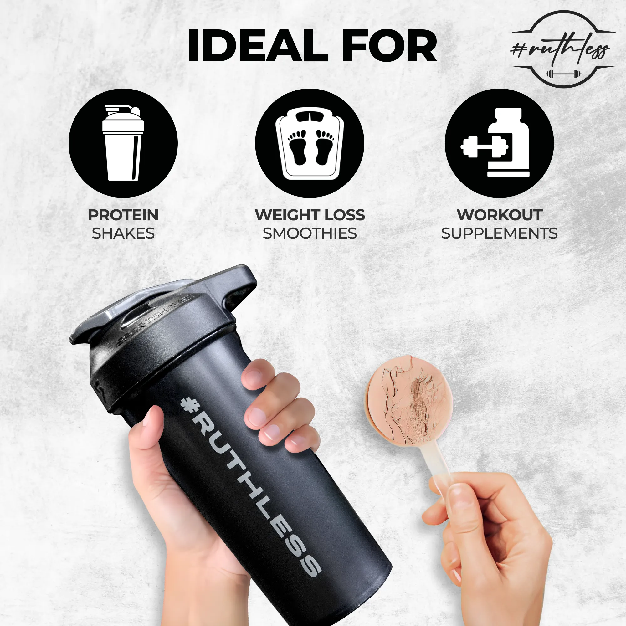 #RUTHELESS Shaker Bottle, Great for Pre Workout, and Protein Drink, Pro Blend Thechnology, 100% leak Free, 27-Ounce, Made in The USA.