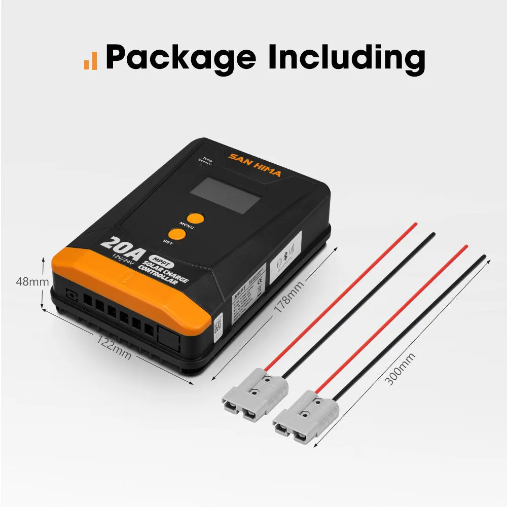 San Hima 20A MPPT Solar Charge Controller 12V 24V Inbulit Bluetooth LCD Display