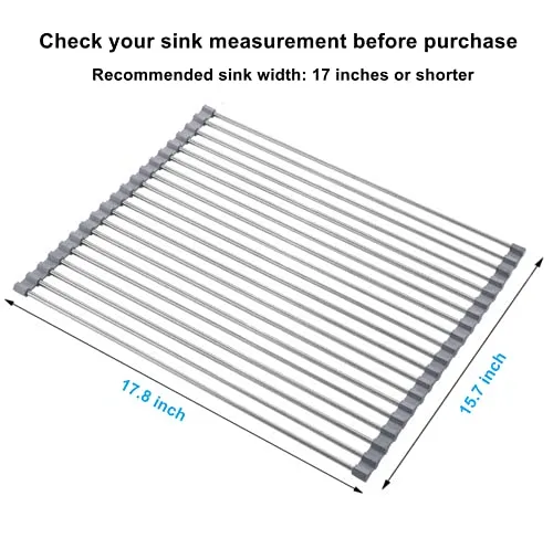 Seropy Roll Up Dish Drying Rack Over the Sink for Kitchen RV Sink 17.8x15.7 Inch Kitchen Drying Rack Folding Dish Drainer Mat Rolling Dish Rack Foldable Sink Rack Stainless Steel Wide Kitchen Dry Rack