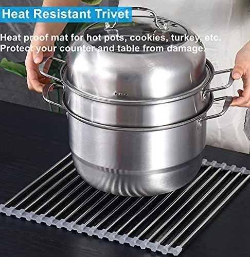 Seropy Roll Up Dish Drying Rack Over the Sink for Kitchen RV Sink 17.8x15.7 Inch Kitchen Drying Rack Folding Dish Drainer Mat Rolling Dish Rack Foldable Sink Rack Stainless Steel Wide Kitchen Dry Rack