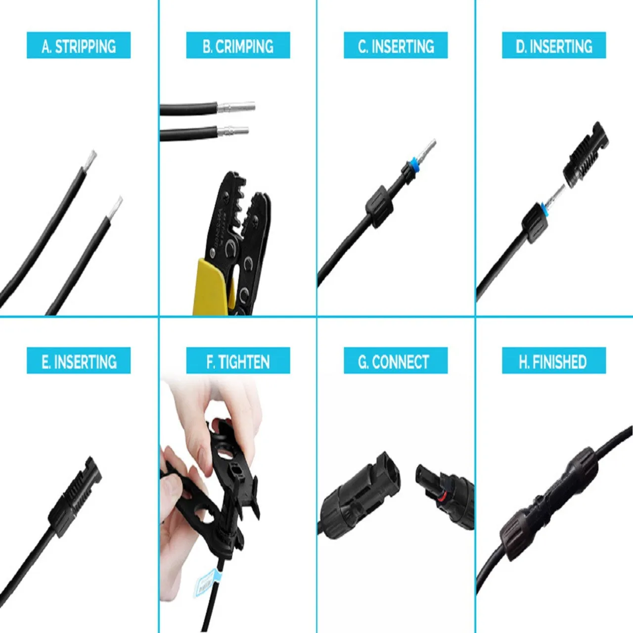 Solar Connectors for Solar Panels 5 Pairs Male & Female