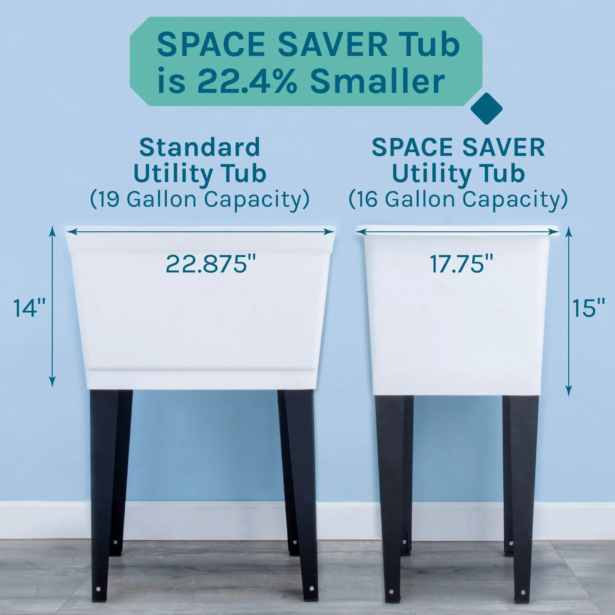 Tehila Space Saver Freestanding White Utility Sink with Stainless Steel Finish Gooseneck Faucet and Side Sprayer