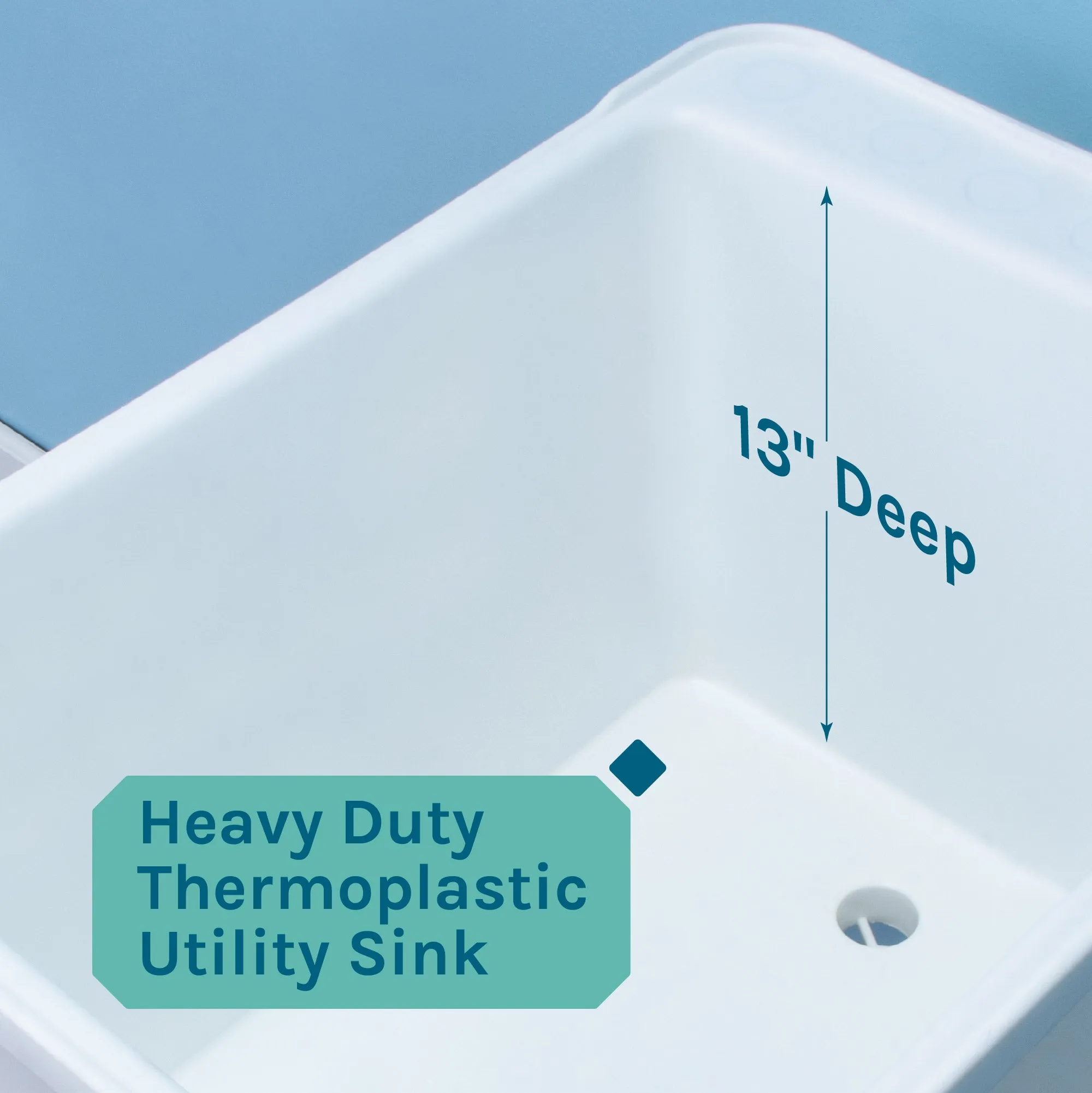 Tehila Space Saver Freestanding White Utility Sink with Stainless Steel Finish Gooseneck Faucet and Side Sprayer