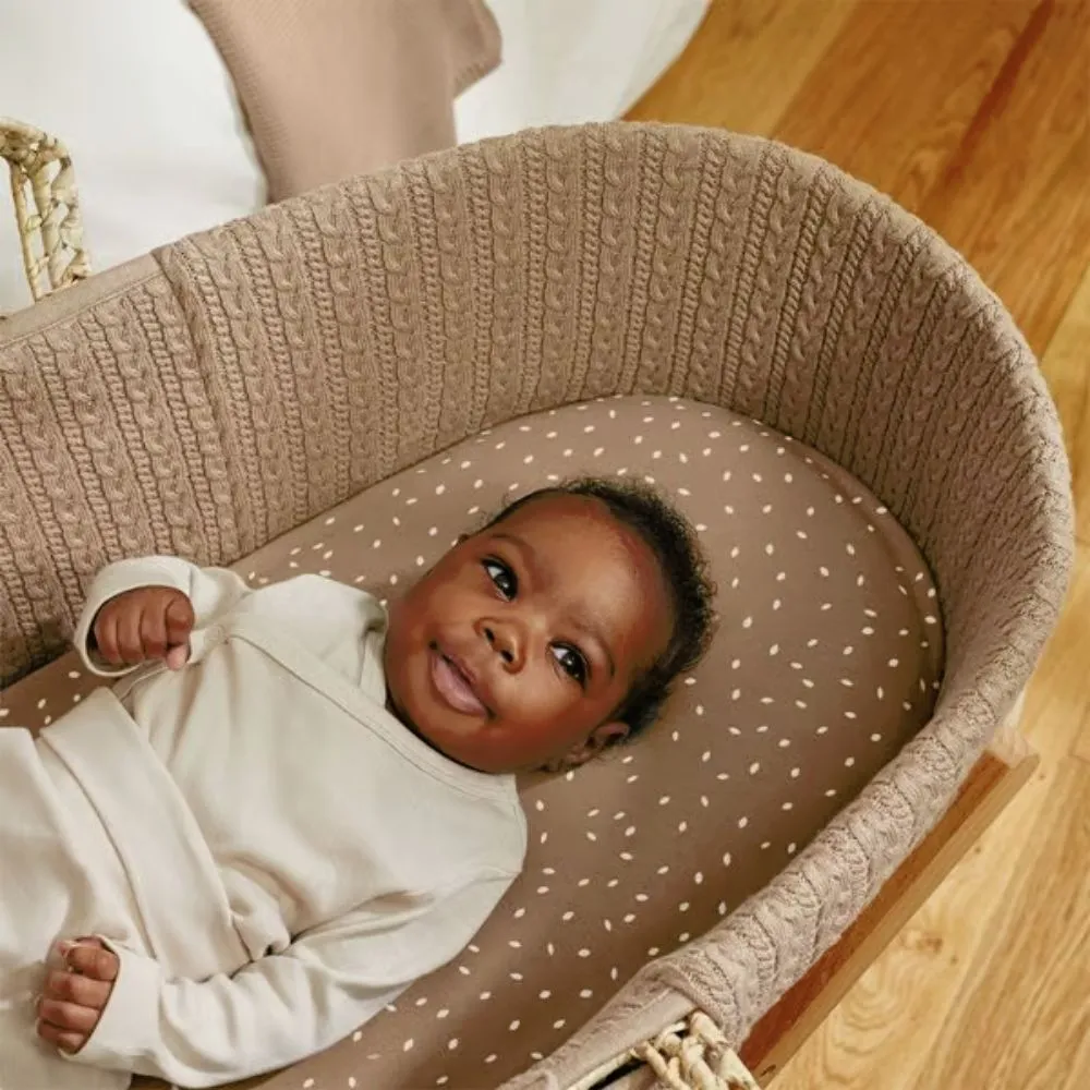 The Little Green Sheep, Natural Moses Basket & Mattress, Knitted