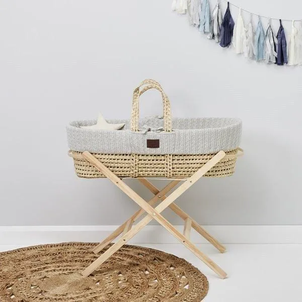 The Little Green Sheep, Natural Moses Basket & Mattress, Knitted