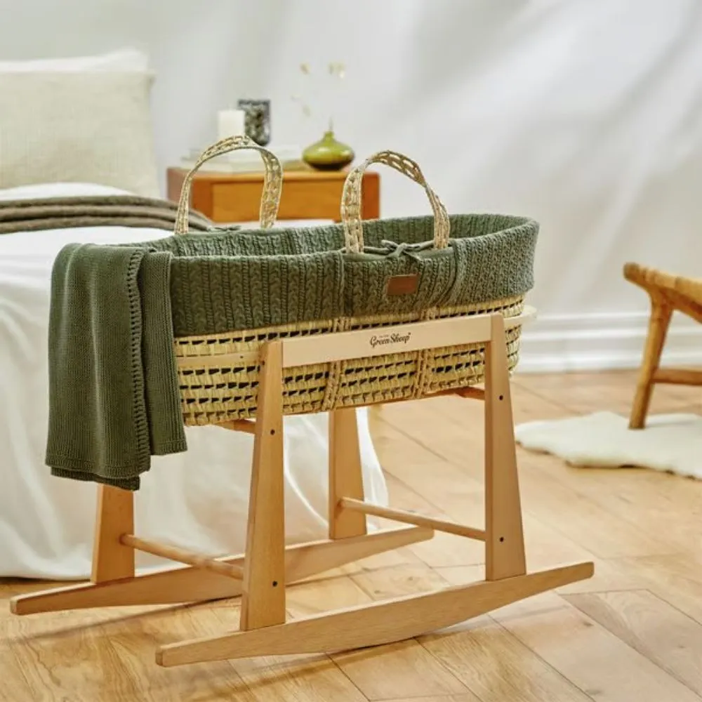 The Little Green Sheep, Natural Moses Basket & Mattress, Knitted