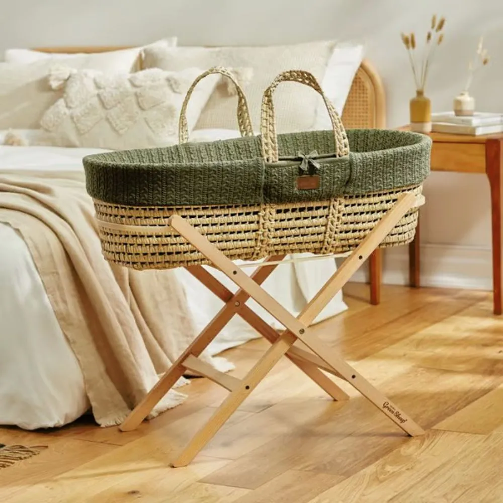 The Little Green Sheep, Natural Moses Basket & Mattress, Knitted