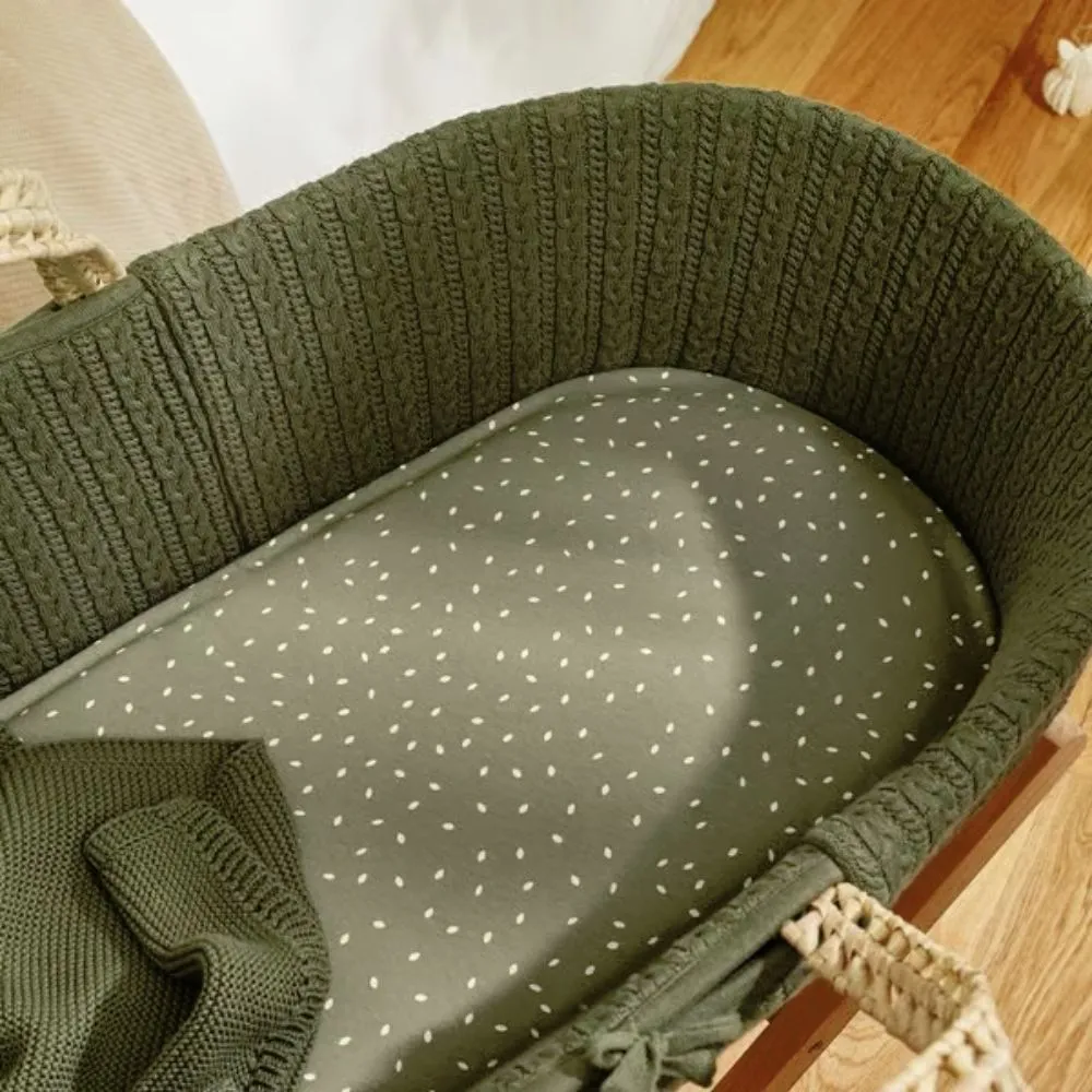The Little Green Sheep, Natural Moses Basket & Mattress, Knitted