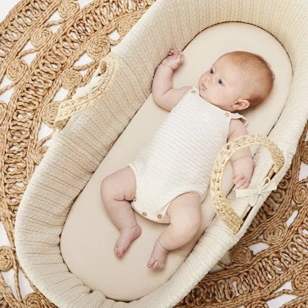 The Little Green Sheep, Natural Moses Basket & Mattress, Knitted