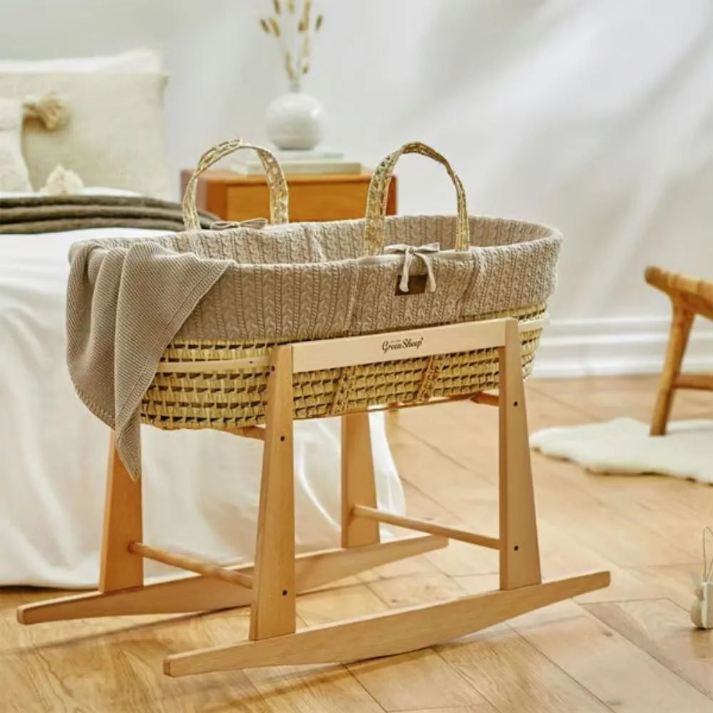 The Little Green Sheep, Natural Moses Basket & Mattress, Knitted