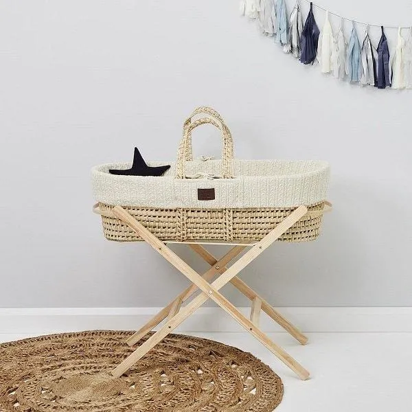 The Little Green Sheep, Natural Moses Basket & Mattress, Knitted