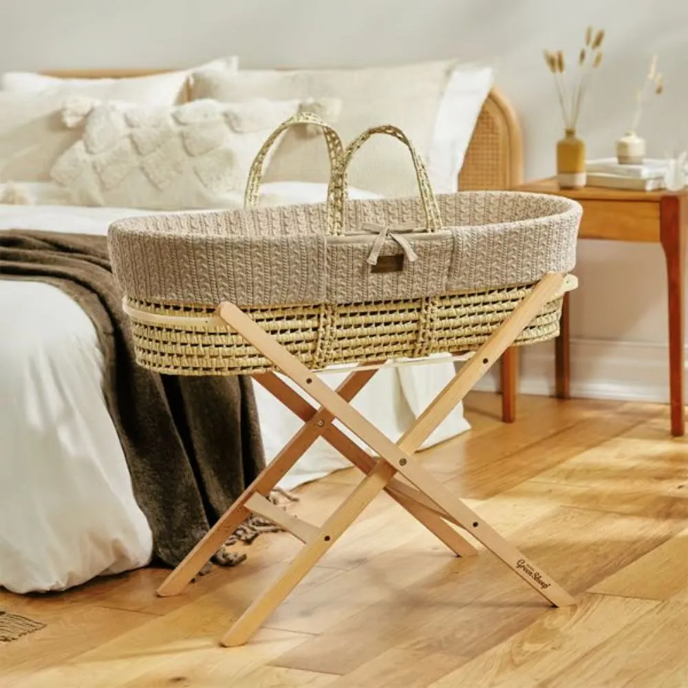 The Little Green Sheep, Natural Moses Basket & Mattress, Knitted